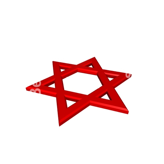 Red Judaism religious symbol - star of david isolated on white. 