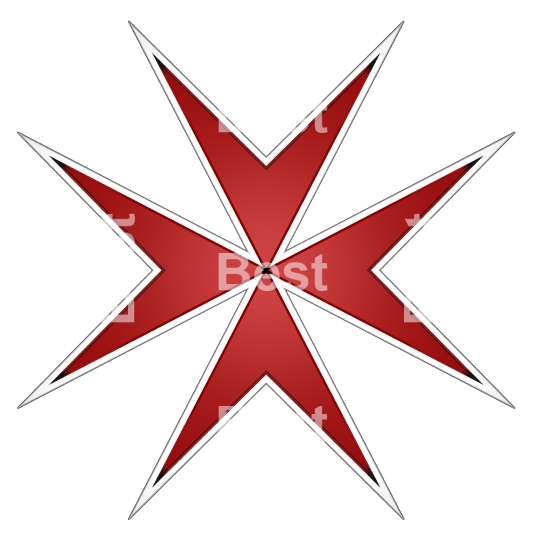 Red maltese cross isolated on white.