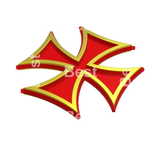 Red with gold frame choppers cross isolated on white. 