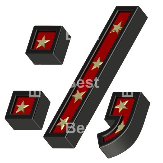 Red-black Colon, semicolon, period, comma with stars isolated on white