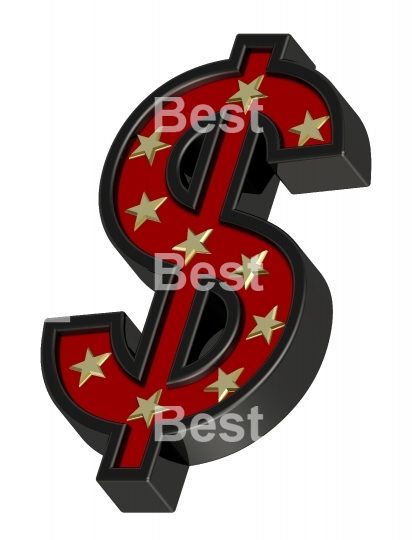 Red-black Dollar sign with stars isolated on white