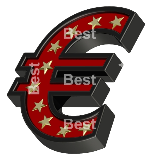 Red-black Euro sign with stars isolated on white