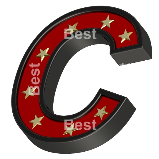 Red-black letter with stars isolated on white.