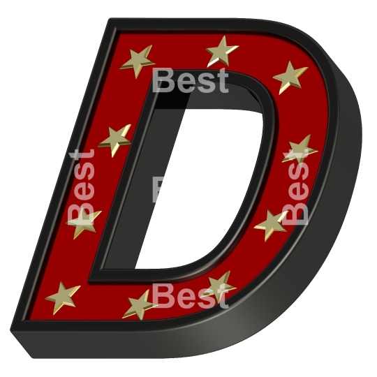 Red-black letter with stars isolated on white.
