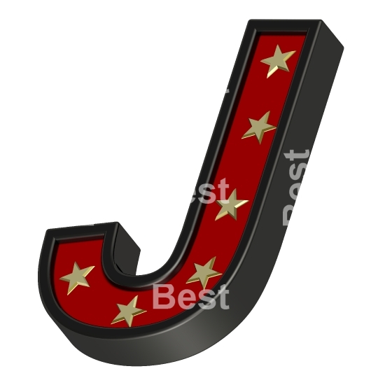 Red-black letter with stars isolated on white.