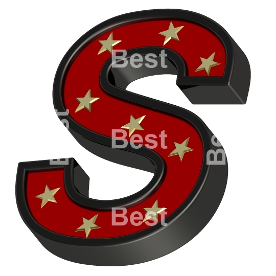Red-black letter with stars isolated on white.