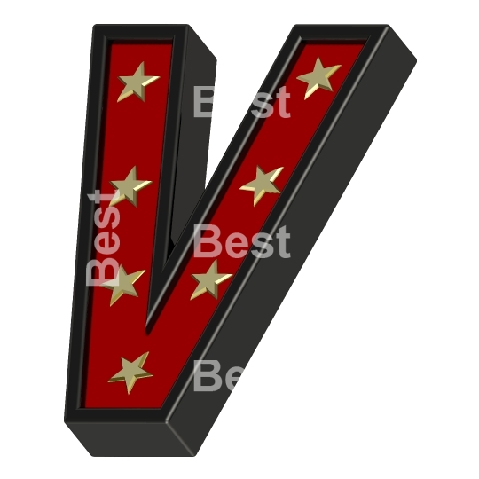 Red-black letter with stars isolated on white.