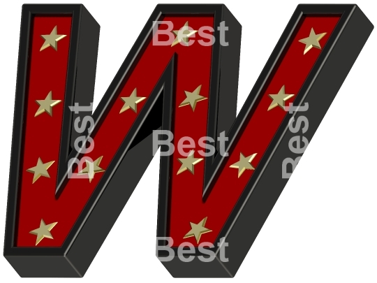 Red-black letter with stars isolated on white.