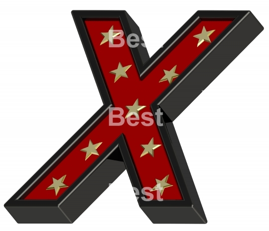 Red-black letter with stars isolated on white.