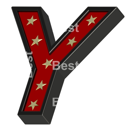 Red-black letter with stars isolated on white.