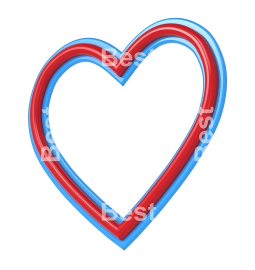 Red-blue heart picture frame isolated on white