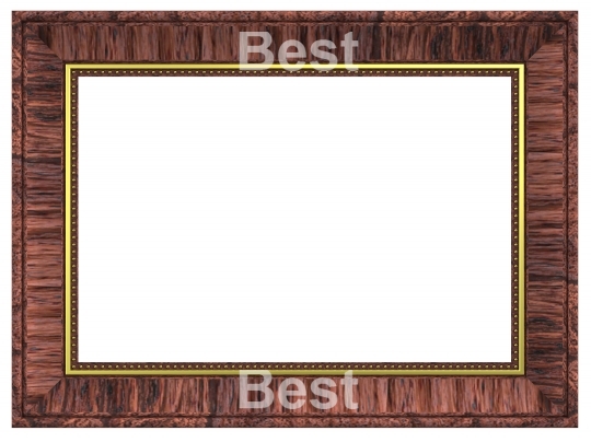 Redwood with gold rectangular frame isolated on white background.