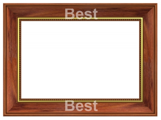 Rosewood with gold rectangular frame isolated on white background.