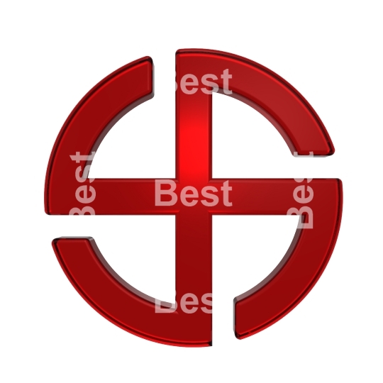 Ruby sun cross symbol - broken crossed circle isolated on the white.