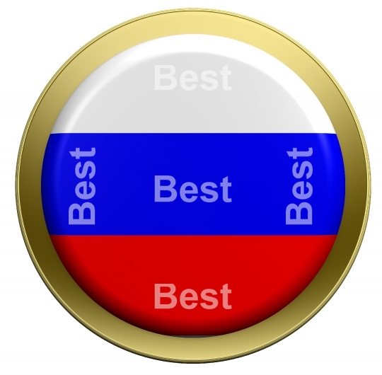 Russia flag on the round button isolated on white. 