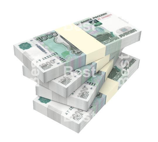 Russian money bills isolated on white background