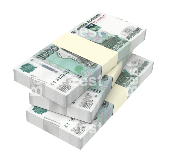 Russian money bills isolated on white background