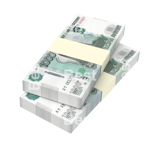 Russian money bills isolated on white background
