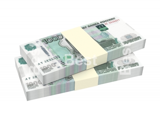 Russian money bills isolated on white background
