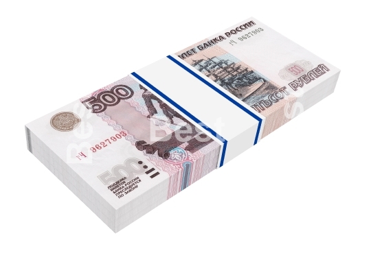 Russian money isolated on white background.