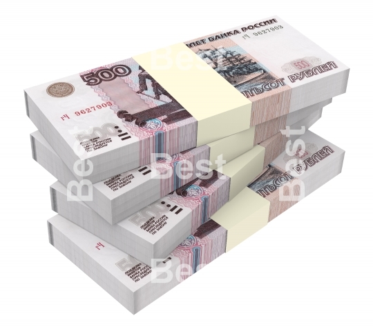 Russian money isolated on white background.