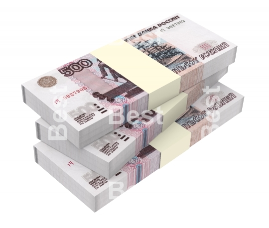 Russian money isolated on white background.