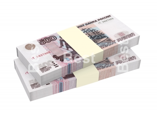 Russian money isolated on white background.