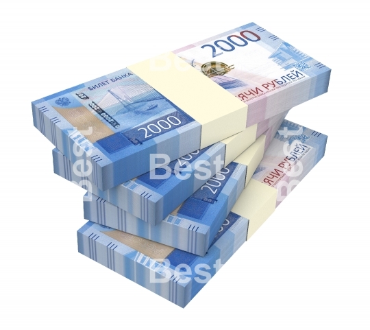 Russian ruble bills isolated on white with clipping path
