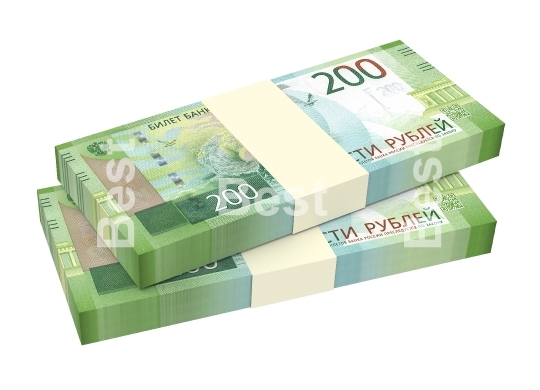 Russian ruble bills isolated on white with clipping path