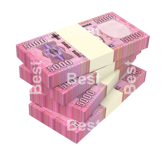 Rwandan francs bills isolated on white background