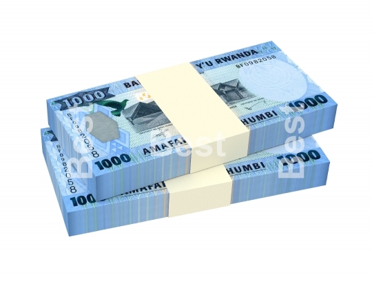 Rwandan francs bills isolated on white background