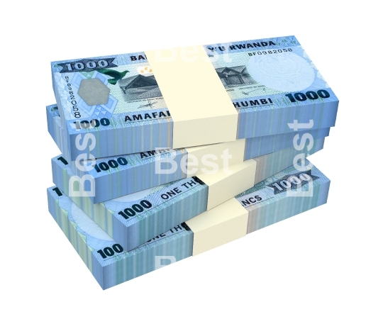 Rwandan francs bills isolated on white background