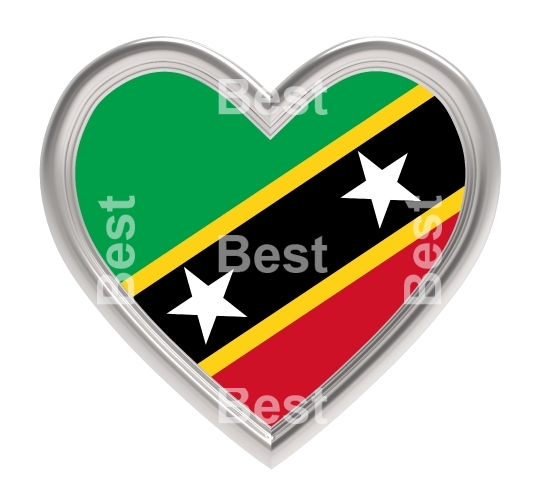 Saint Kitts and Nevis flag in silver heart isolated on white background