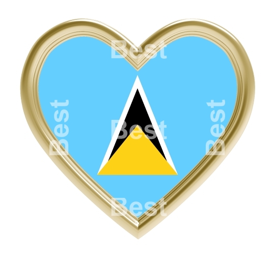 Saint Lucia flag in gold heart isolated on white background