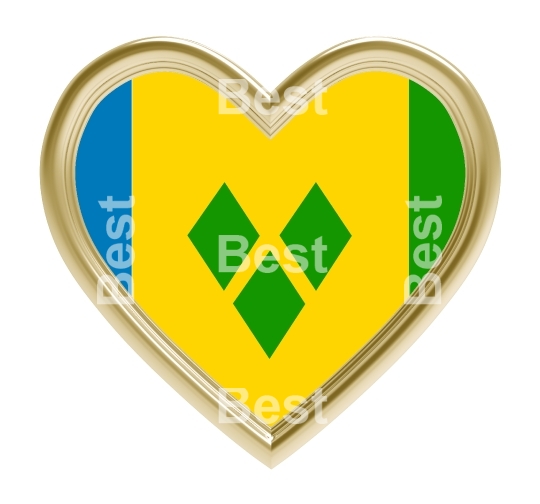 Saint Vincent and the Grenadines flag in gold heart isolated on white background