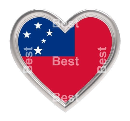 Samoa flag in silver heart isolated on white background
