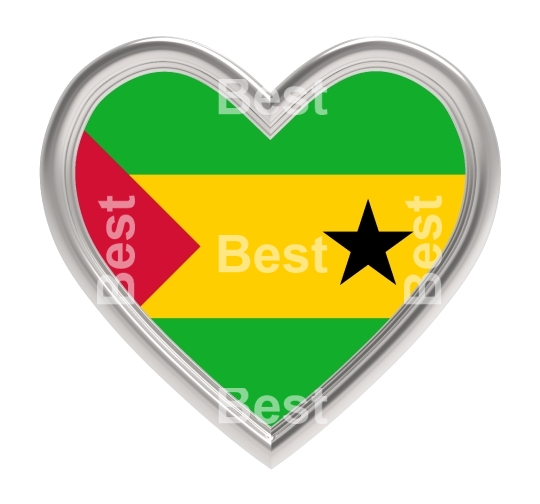 Sao Tome and Principe flag in silver heart isolated on white background