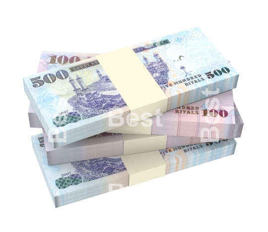 Saudi Arabia rials bills isolated on white background.