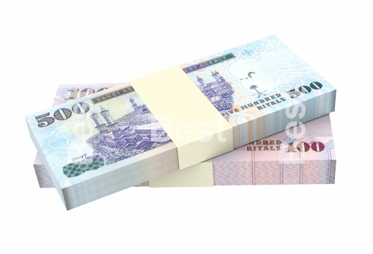 Saudi Arabia rials bills isolated on white background.