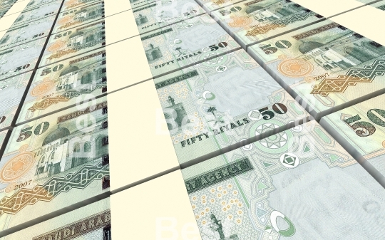 Saudi Arabia rials bills stacks background