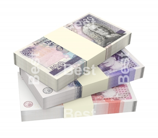 Scottish and British money isolated on white background