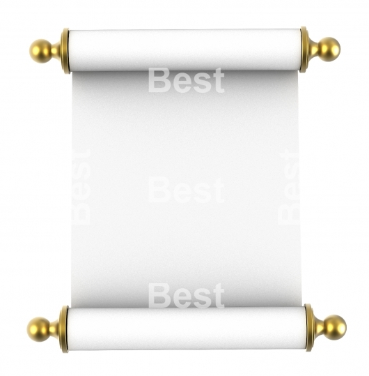 Scroll paper with golden handles isolated on white background.