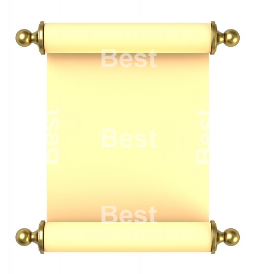 Scroll paper with golden handles over white.