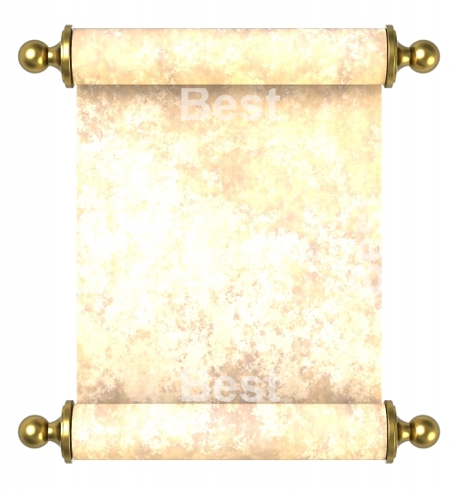 Scroll paper with golden handles over white.