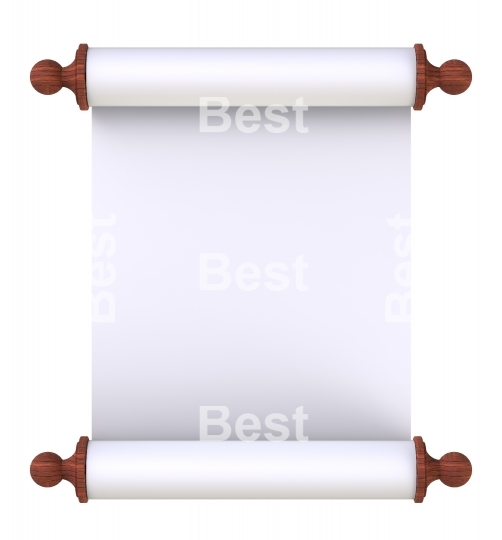 Scroll paper with wooden handles over white