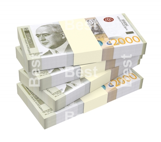 Serbian dinar bills isolated on white background
