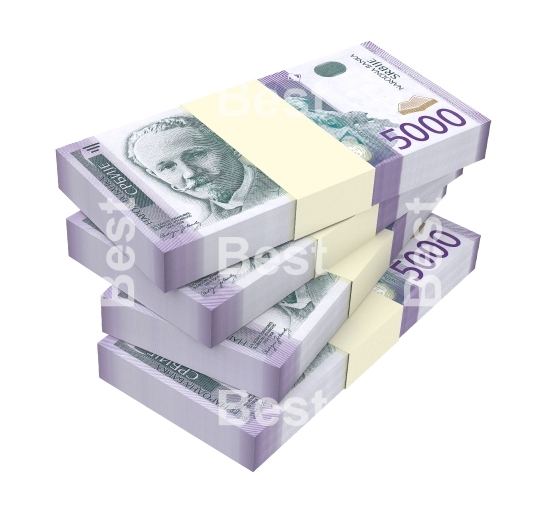 Serbian dinar bills isolated on white background
