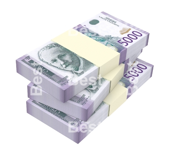Serbian dinar bills isolated on white background