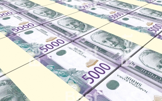 Serbian dinar bills stacks background