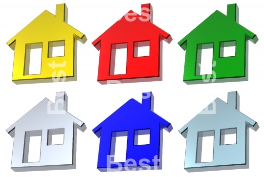 Set of 6 color house icon
